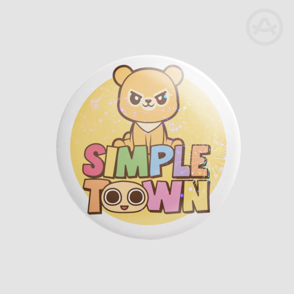 Simple Town Cute Bibabu Round Badge Button Pin (Holo Firework Edition)