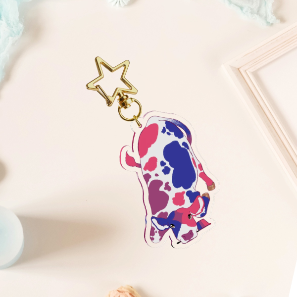 Bi Pride Cow Keychain