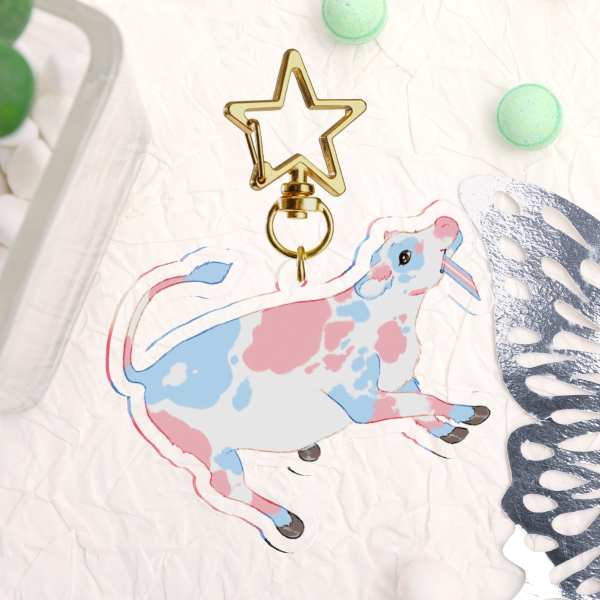 Trans Pride Cow Keychain