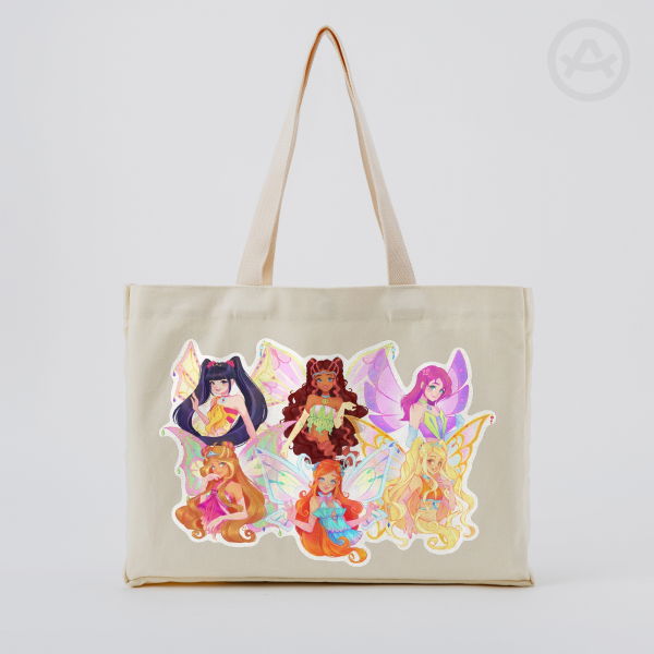 Vertical Part-print Canvas Tote Bags - 16.9″x12.6″x3.1″(43x32x8cm)