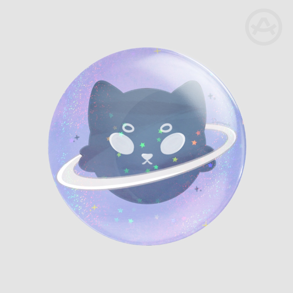 Cat Planet Sparkly Round Badge (Button Pins)