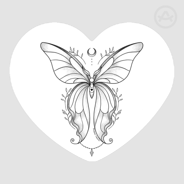 Celestial Lunar Moth - Heart Shaped Sticker