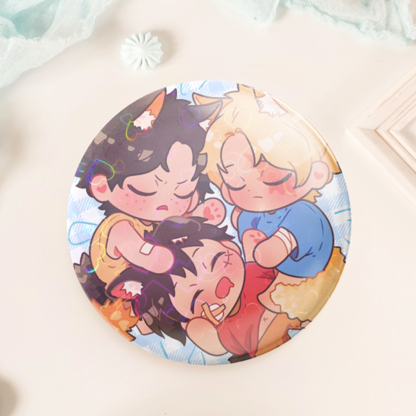 Holo Heart Badge Button Pin - ASL Brothers - Monkey D Luffy Portgas D. Ace Revolutionary Army Sabo - One Piece Anime