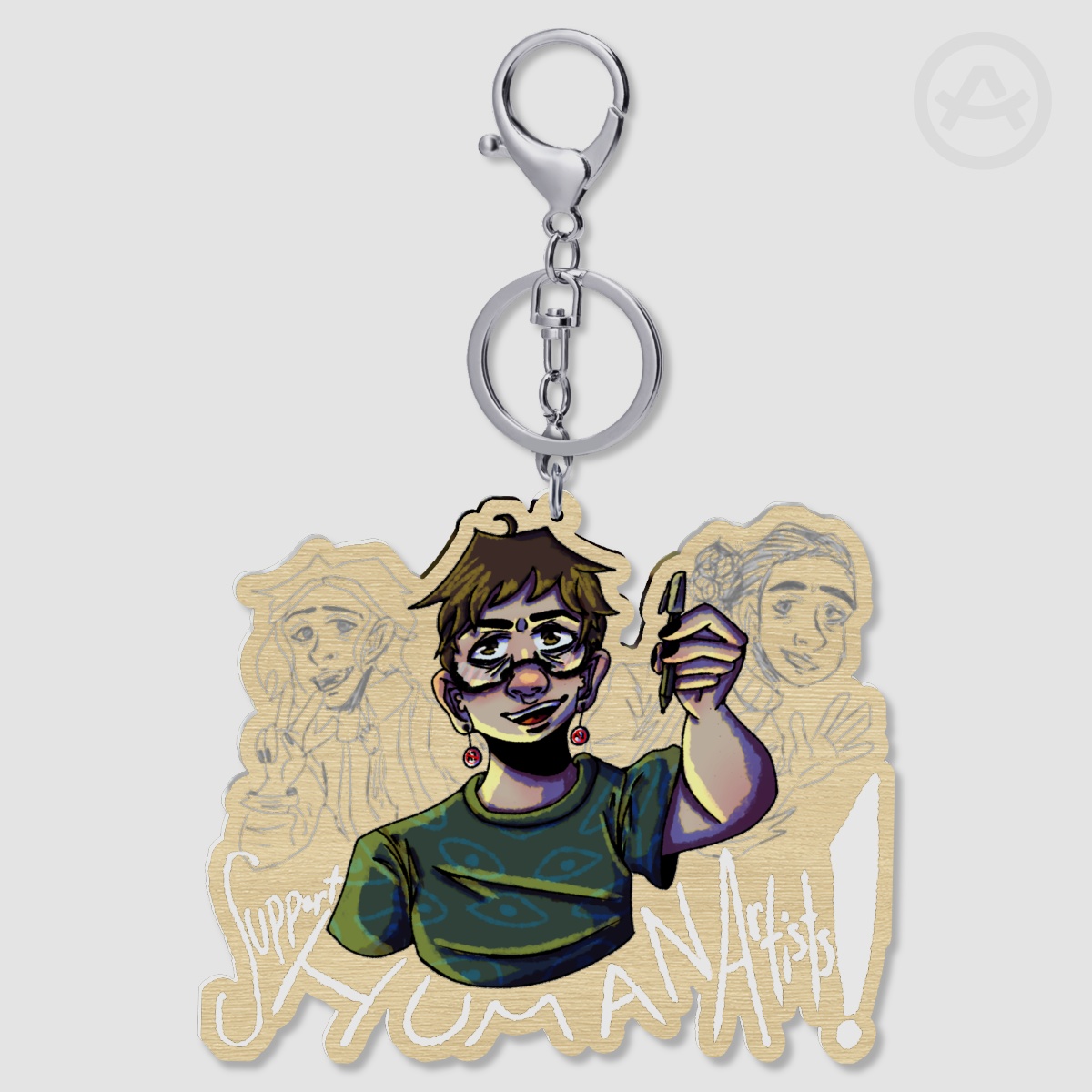 Support Human Artists [OC] Wooden Keychain