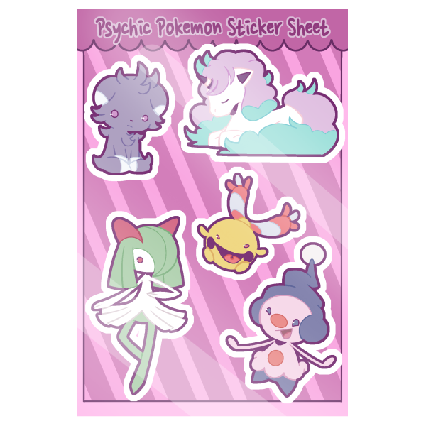 Psychic Pokemon Sticker Sheet