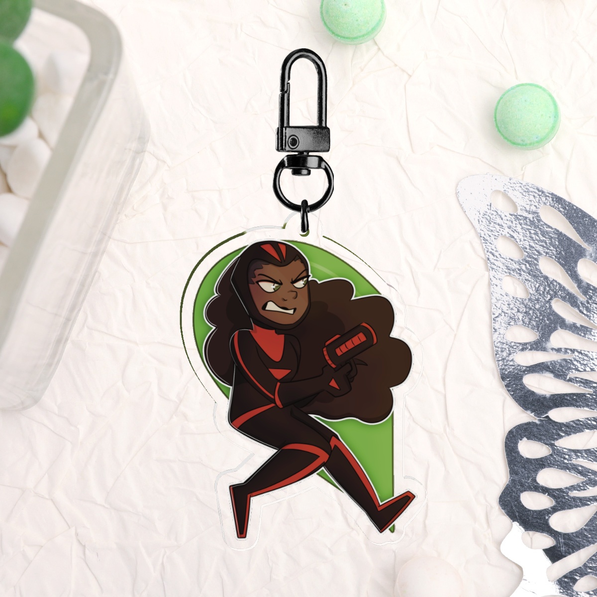 Valerie Half of Gray Ghost double sided keychain