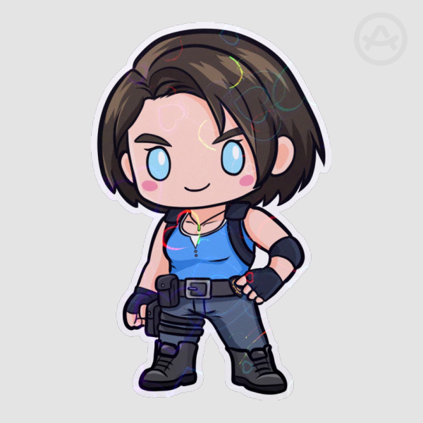 Jill Valentine Chibi Holographic Heart Die Cut Sticker