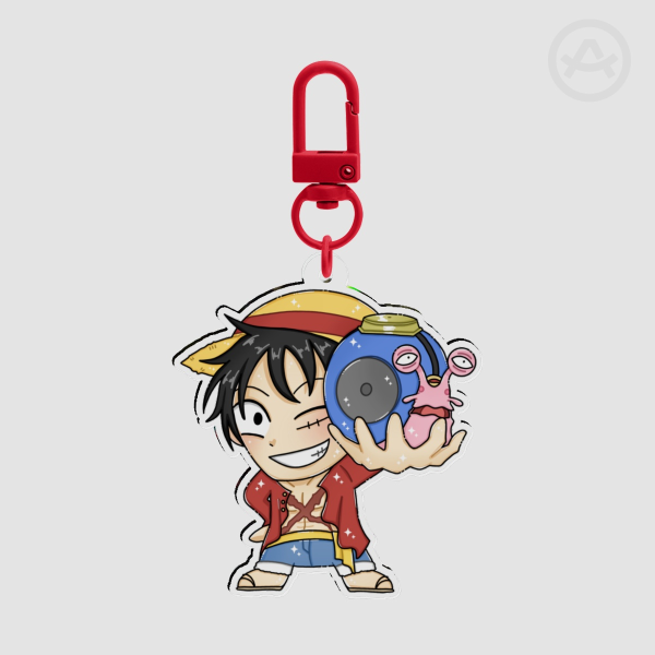 luffy holding transponder snail / den den mushi