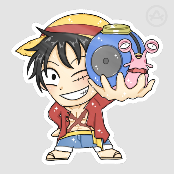 luffy holding transponder snail / den den mushi sticker