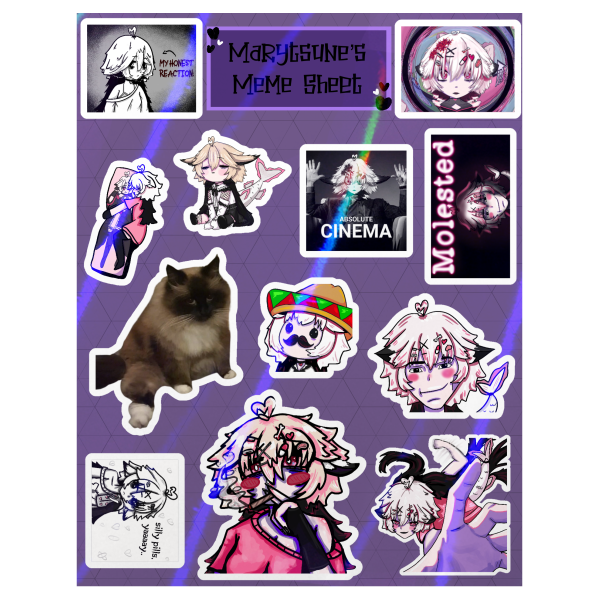 Marytsune Meme Sheet 1 - Coated Holo Paper Stickers Sheet