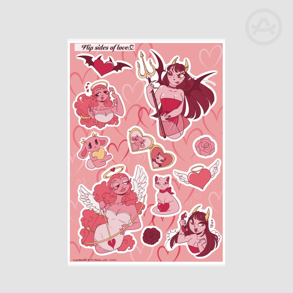 Flipped sides of love angel demons  Coated Paper Stickers Sheet