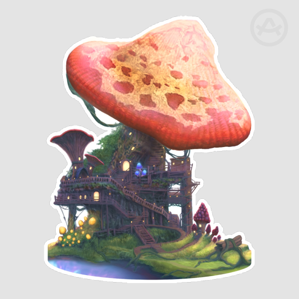 Mushroom Town Glossy Die Cut Sticker