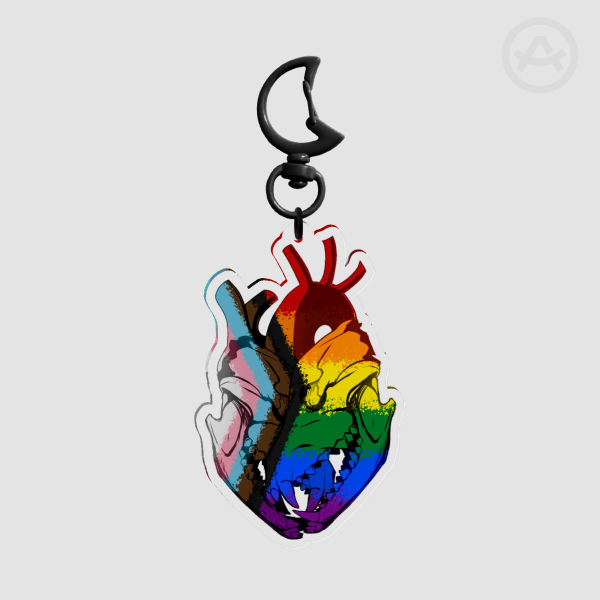 Progress Pride Wolf Skull Heart Acrylic Keychain