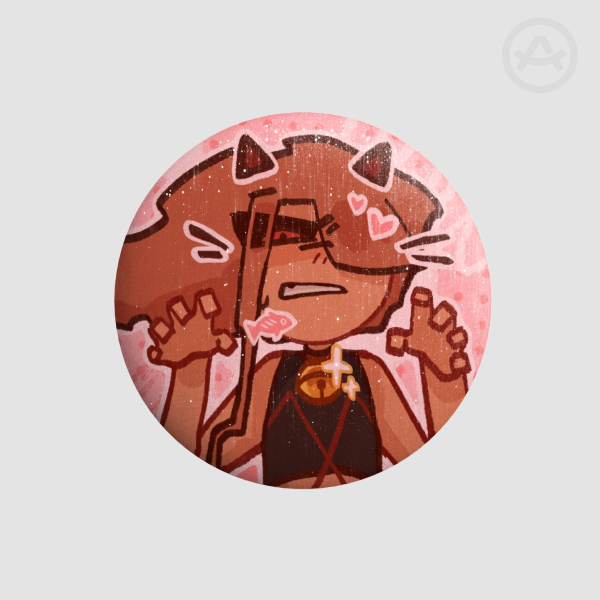 Cat Lord of Ash Button Pin (pink)