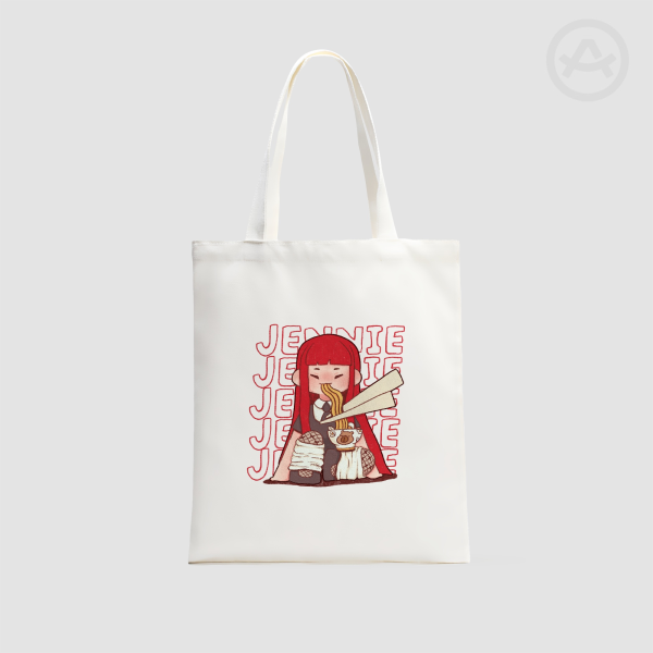Jennie eating ramen Vertical Part-print Canvas Tote Bags - 13.7″x15.7″(35x40cm)