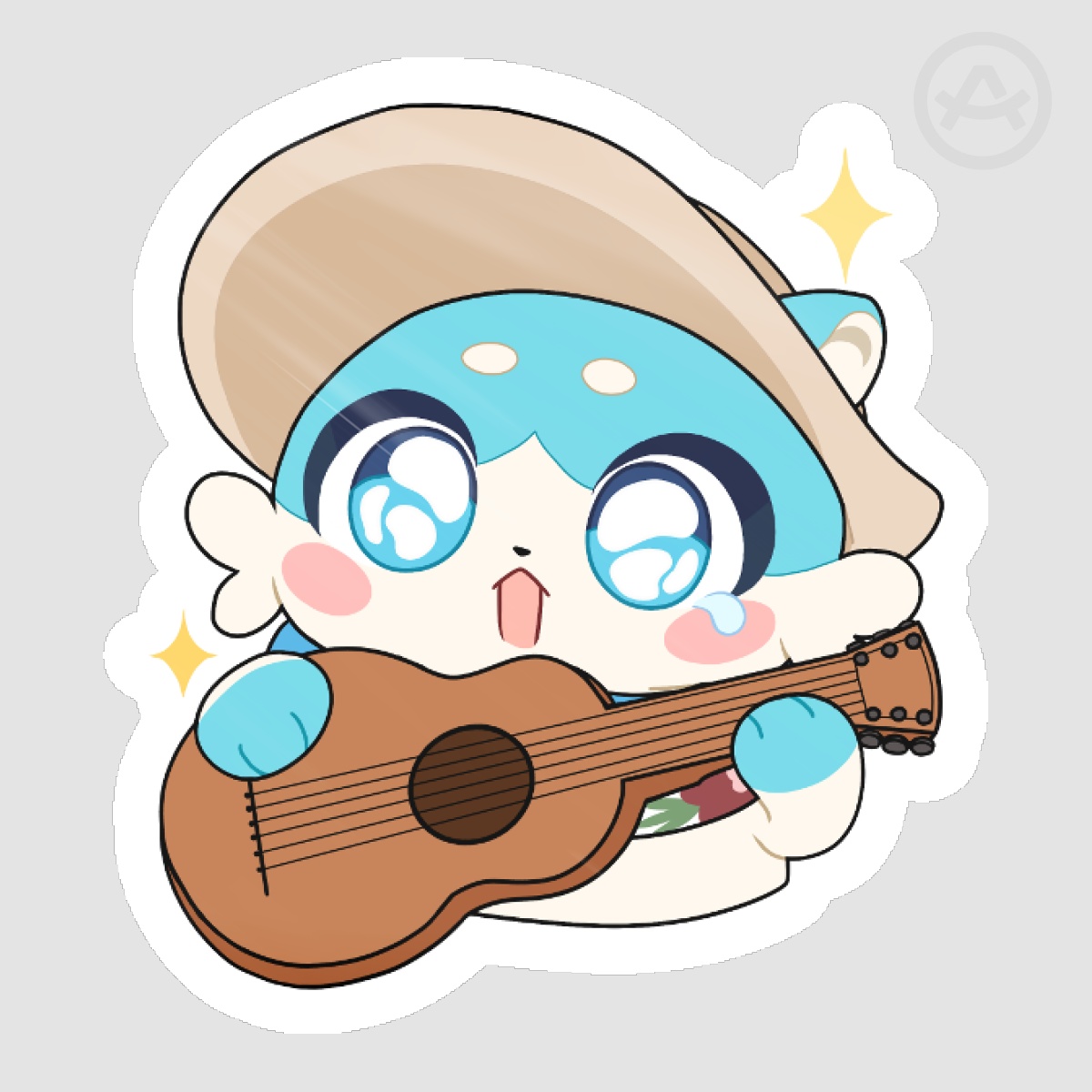 Bubbles playing the guitar sticker