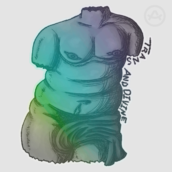 Trans and Divine [Greyscale] [plus-sized] Clear PET Vinyl Die Cut Stickers