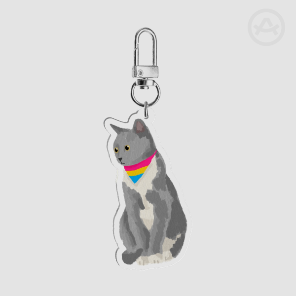 Grey and White Cat Pansexual Pride Flag Clear Acrylic Keychains