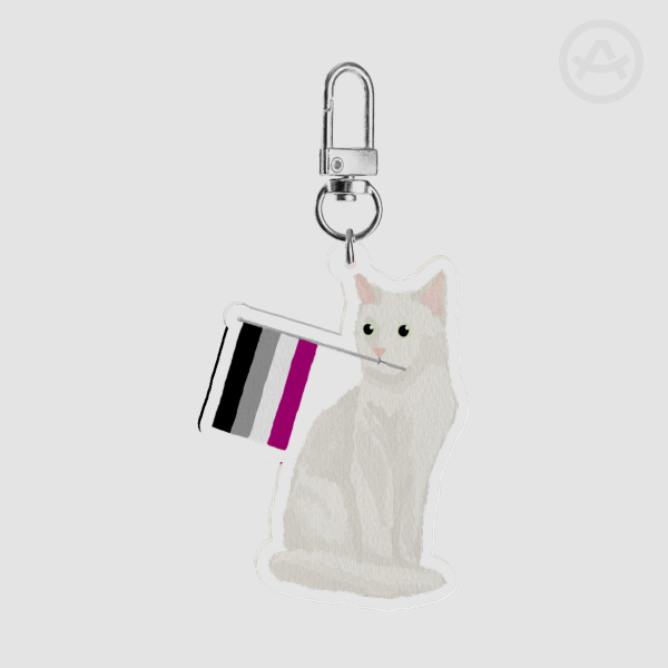 White Cat Holding Asexual Pride Flag Clear Acrylic Keychains