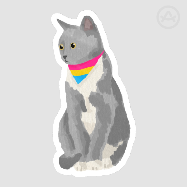 Grey and White Pansexual Pride Cat Colored Edge Die Cut Stickers