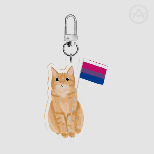 Orange Cat Holding Bisexual Pride Flag Clear Acrylic Keychains