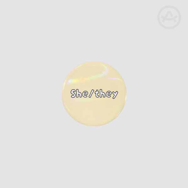 Pride she/they pronouns badge