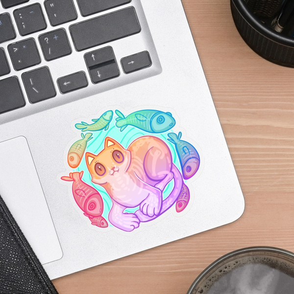 Ghost Cat and Fishes - Clear Die Cut Sticker