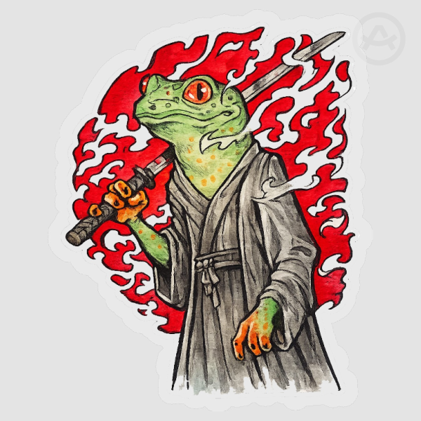 Clear PET Vinyl Japanese Samurai Frog Sticker