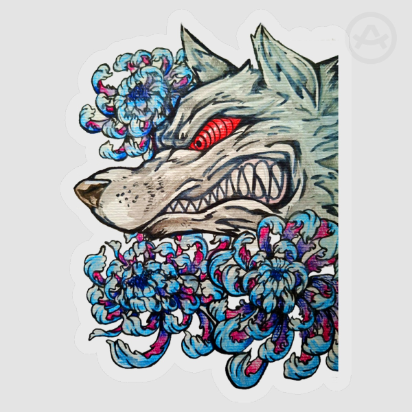 Clear PET Vinyl Japanese Wolf Sticker