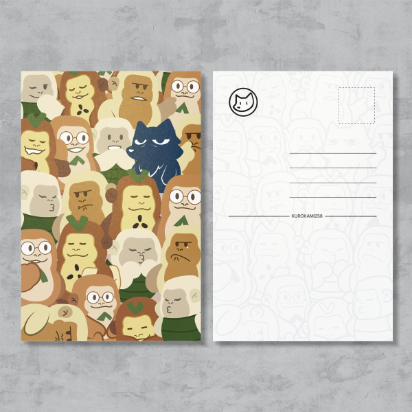 Goribites | Tired Wolf Surrounded by Silly Gorillas Postcard