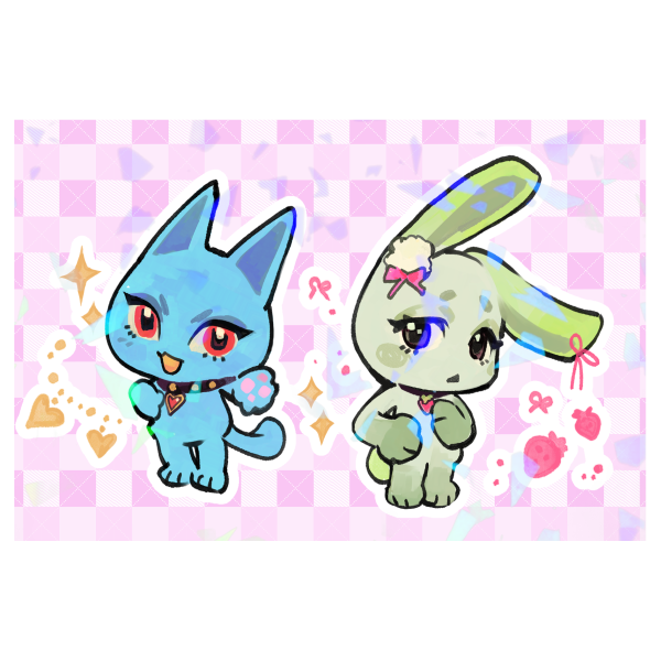 [OC] Cat & Rabbit - Coated Paper Stickers Sheet