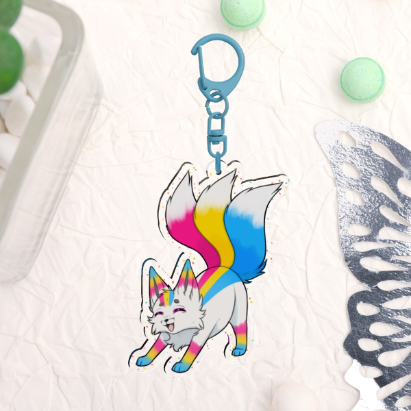 Pansexual Kitsune Glitter Acrylic Keychain