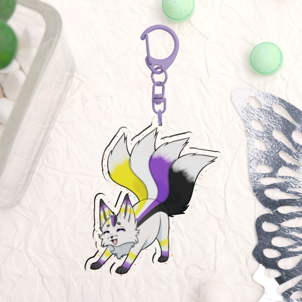 Non-Binary Kitsune Glitter Acrylic Keychain