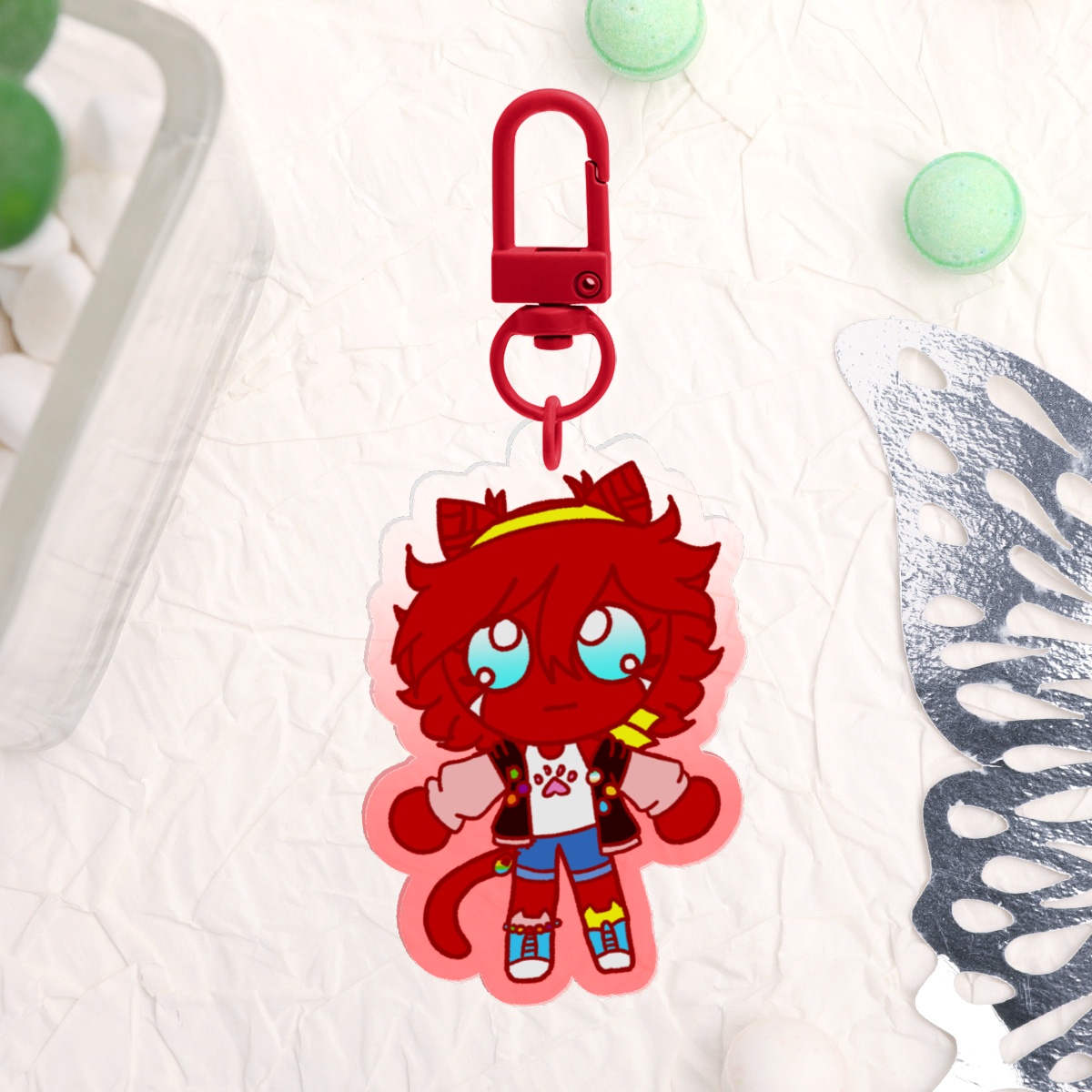 Staring Red Keychain