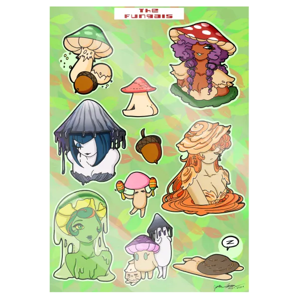 Fun-gals mushroom Coated Paper Stickers Sheet