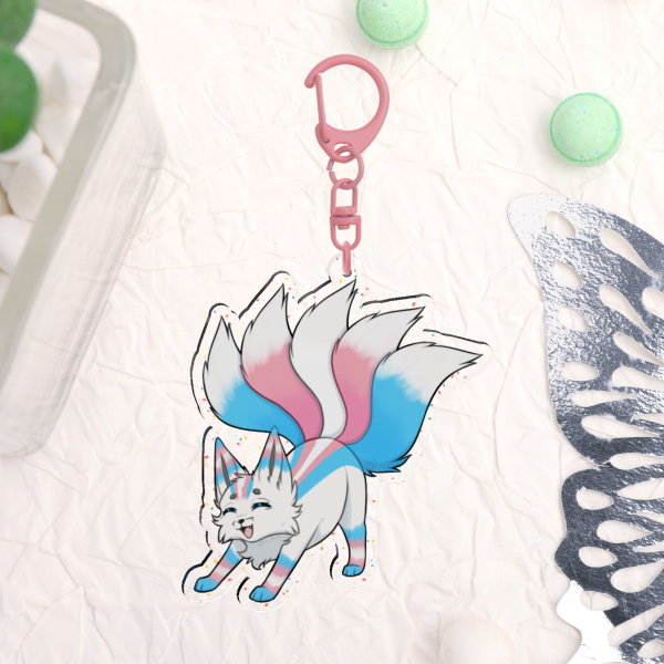 Transgender Kitsune Glitter Acrylic Keychain