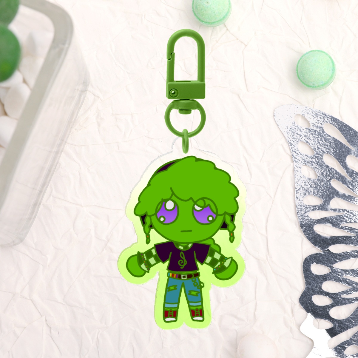Staring Green Keychain