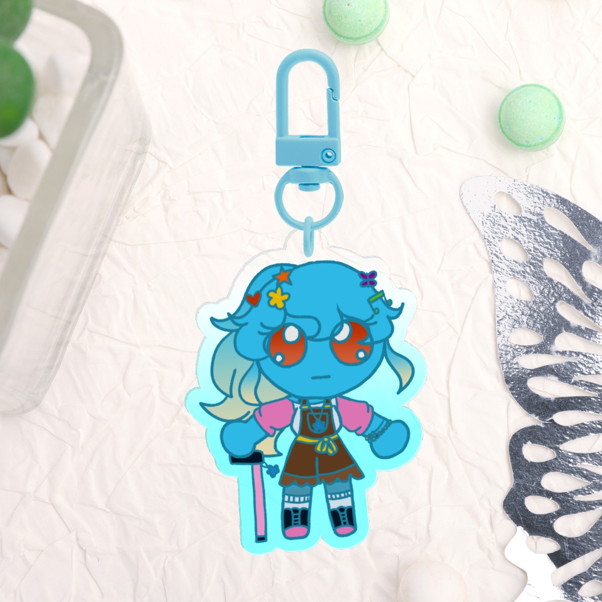 Staring Blue Keychain