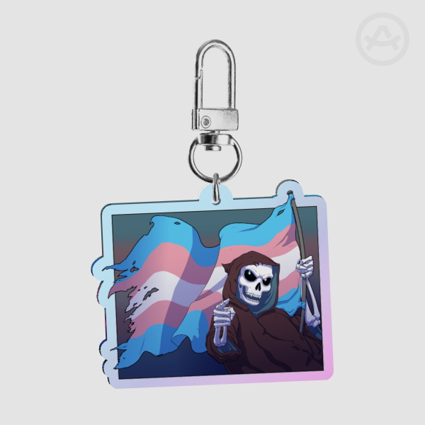Skeleton with trans pride flag - Rainbow Acrylic Keychains