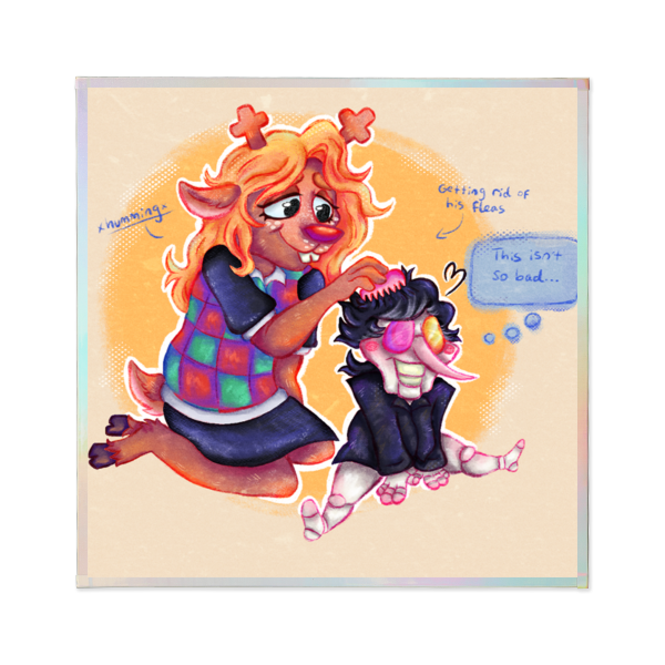 Spamton and Noelle Square Poster with Rainbow-Edge
