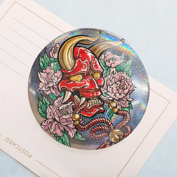 Holographic Badge Traditional Japanese mask