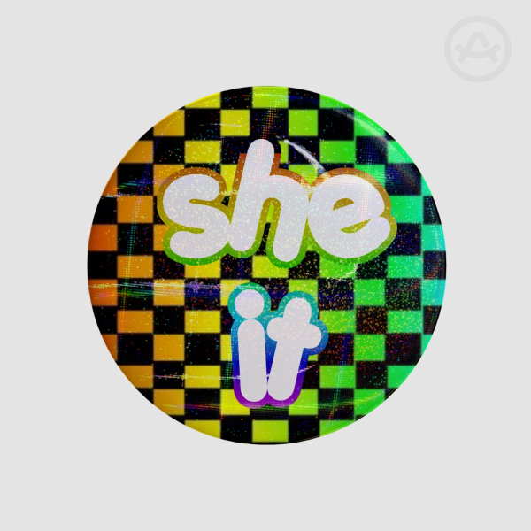 she/it rainbow scene Button Pins