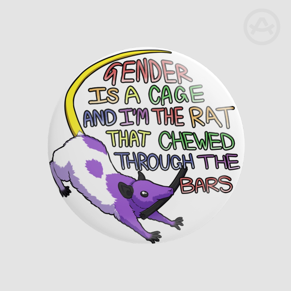 Gender Is A Cage And I'm The Rat, pride badge