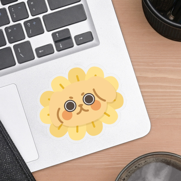 Sunflower Puppy Clear PET Vinyl Die Cut Stickers