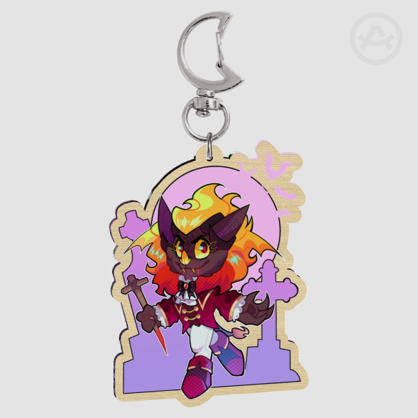 Spooky Lionard Wood Keychain
