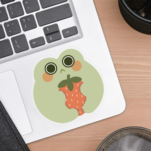 Froggy Strawberry Clear PET Vinyl Die Cut Stickers