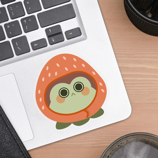 Frog in Strawberry Clear PET Vinyl Die Cut Stickers