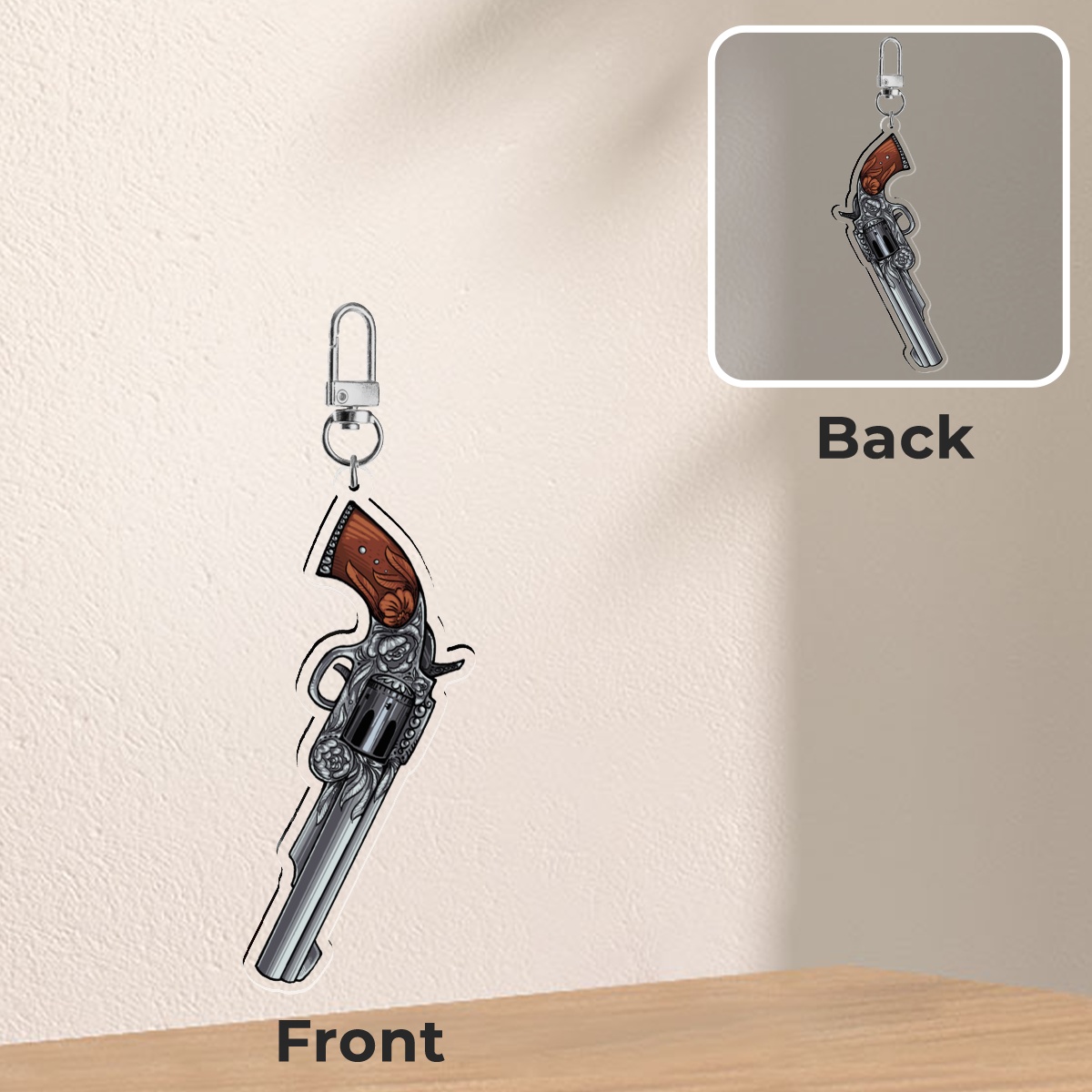 Silver Revolver Charm - Acrylic