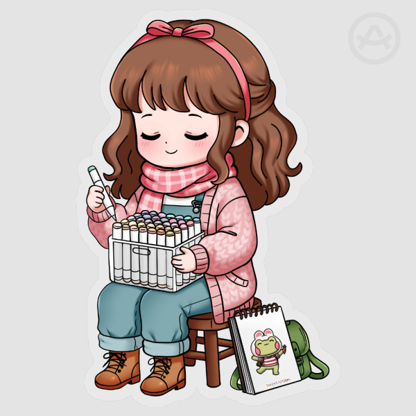 SweetArtRos Cozy Coloring Girl Die Cut Sticker