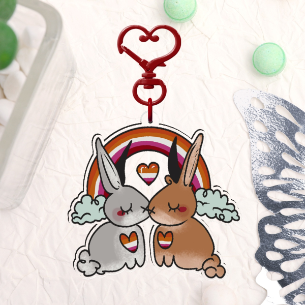 Kissing Lesbunnies Keychain